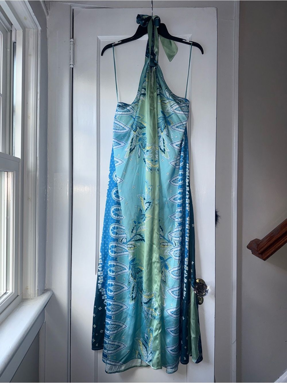 Elan One-Shoulder Maxi Dress in Aqua and Teal